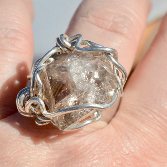 Conceptual Subculture Jewelry - Herkimer Diamond Sterling Silver Ring Size 10 925